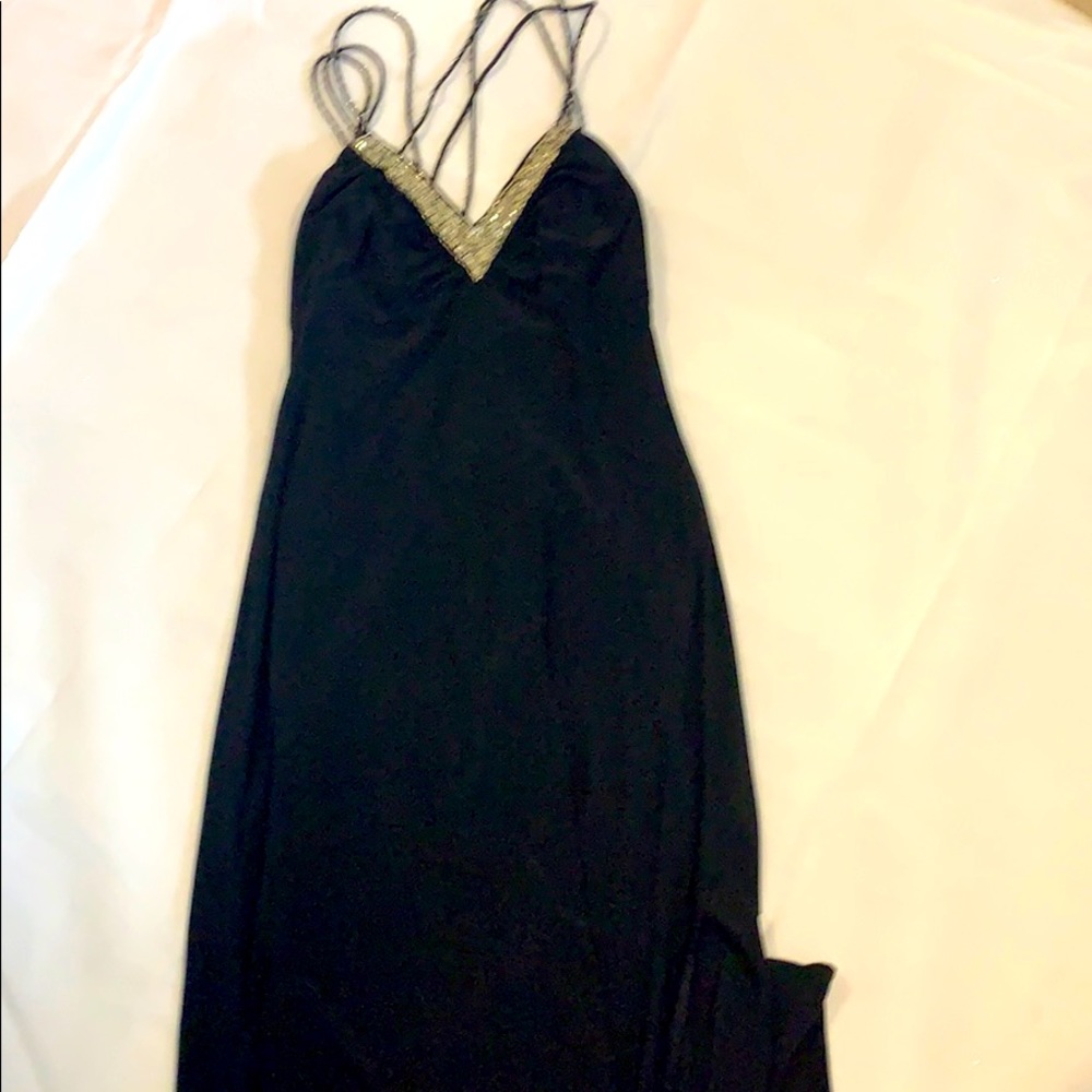 Floor length black evening dress detailed straps